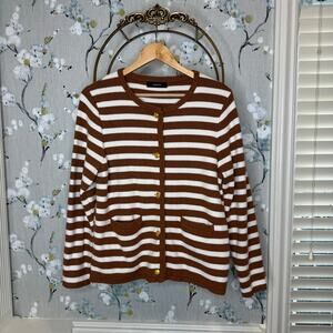 Dokotoo Brown and White Striped Button Up Sweater Cardigan - Size Large
